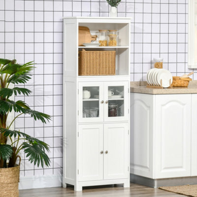 Homcom Kitchen Cupboard Storage Cabinet Adjustable Shelves, Glass Doors, White - image 1