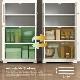 Homcom Kitchen Cupboard Storage Cabinet Adjustable Shelves, Glass Doors, White - thumbnail 6
