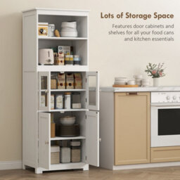 Homcom Kitchen Cupboard Storage Cabinet Adjustable Shelves, Glass Doors, White - thumbnail 4