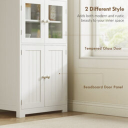 Homcom Kitchen Cupboard Storage Cabinet Adjustable Shelves, Glass Doors, White - thumbnail 5