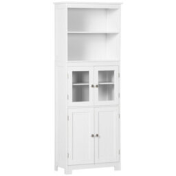 Homcom Kitchen Cupboard Storage Cabinet Adjustable Shelves, Glass Doors, White - thumbnail 2