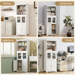 Homcom Kitchen Cupboard Storage Cabinet Adjustable Shelves, Glass Doors, White - thumbnail 8