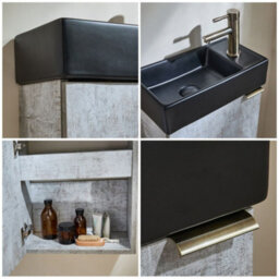 Homestylestore 400mm Grey Wall Hung Bathroom Vanity Unit Black Basin And Gold Finger Pull Handle - thumbnail 3
