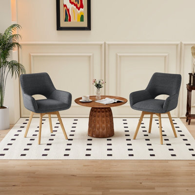Longtoo Set Of 2 Swivel Dining Chairs , Swivel Upholstered Chairs With Armrests And Wooden Legs, Black