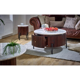 Worcester Ruby Mango Wood Round Fluted Coffee Table With Marble Top & Metal Legs - thumbnail 3