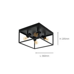 Eglo Silentina Black/clear Metal/glass 4-Light Flush Ceiling Fitting (D) 36Cm - thumbnail 3