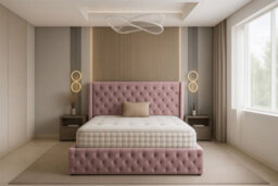 Adore Designs Chesterfield Plush Velvet Divan Bed, Winged Headboard, Mattress & Footboard - 4Ft Small Double - Pink - 2 Drawers Right Side - thumbnail 2