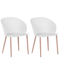 Beliani Set Of 2 Dining Chairs White - Synthetic Seat, Metal Legs, Matt Finish - thumbnail 3