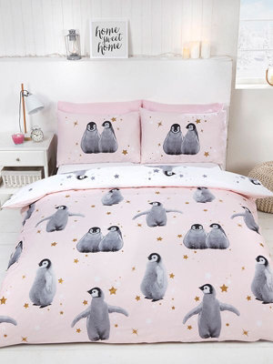 Starry Penguins Single Duvet Cover Set - Pink - image 1