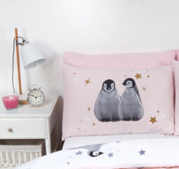 Starry Penguins Single Duvet Cover Set - Pink - thumbnail 3