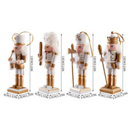 Living And Home 4Pcs Wooden Nutcracker Figurine Set Gold White Christmas Tree Hanging Ornament - thumbnail 9