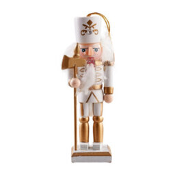 Living And Home 4Pcs Wooden Nutcracker Figurine Set Gold White Christmas Tree Hanging Ornament - thumbnail 6
