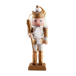 Living And Home 4Pcs Wooden Nutcracker Figurine Set Gold White Christmas Tree Hanging Ornament - thumbnail 7