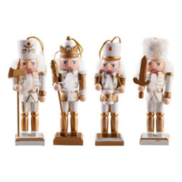 Living And Home 4Pcs Wooden Nutcracker Figurine Set Gold White Christmas Tree Hanging Ornament - thumbnail 4