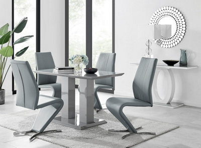 Furniturebox Uk Imperia 4 Modern Grey High Gloss Dining Table And 4 Elephant Grey Willow Chairs Set - image 1