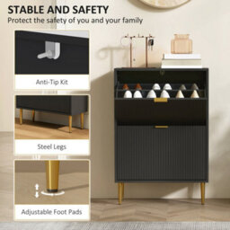 Black-2 Drawers Narrow Shoe Cabinet With Drawers And Adjustable Shelves - thumbnail 6
