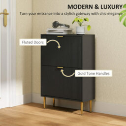 Black-2 Drawers Narrow Shoe Cabinet With Drawers And Adjustable Shelves - thumbnail 3