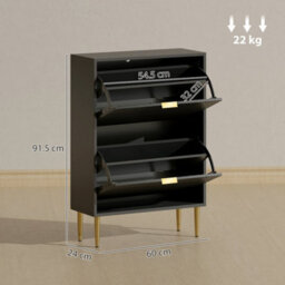 Black-2 Drawers Narrow Shoe Cabinet With Drawers And Adjustable Shelves - thumbnail 2