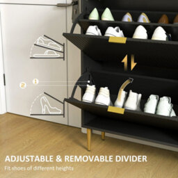 Black-2 Drawers Narrow Shoe Cabinet With Drawers And Adjustable Shelves - thumbnail 5