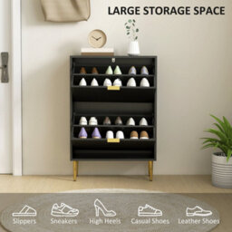 Black-2 Drawers Narrow Shoe Cabinet With Drawers And Adjustable Shelves - thumbnail 4