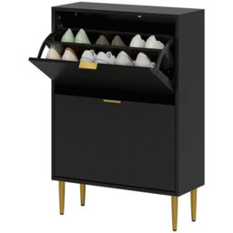 Black-2 Drawers Narrow Shoe Cabinet With Drawers And Adjustable Shelves - thumbnail 1