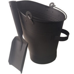Finetree Coal Scuttle Bucket And Shovel Set, 33Cm, Black Powder-Coated Steel, Fireside Storage