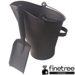 Finetree Coal Scuttle Bucket And Shovel Set, 33Cm, Black Powder-Coated Steel, Fireside Storage - thumbnail 2