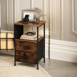 Pirlo Plush 2Pc Bedroom Bedside Tables With Charging Station Rustic Brown Industrial - thumbnail 4