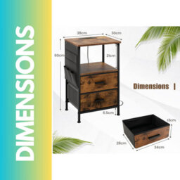 Pirlo Plush 2Pc Bedroom Bedside Tables With Charging Station Rustic Brown Industrial - thumbnail 7