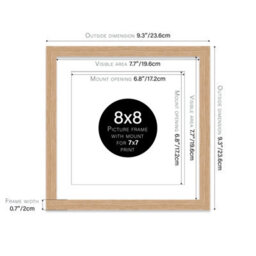 "8X8"" Oak Picture Frame - 8X8"" Square Frame With 7X7"" Mount For 8X8""/7X7"" Pictures Moderrn Style Thin Edge, 1 Pack" - thumbnail 2