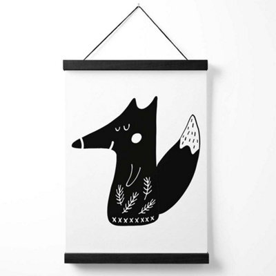 Artze Wall Art Cute Black Fox Scandi Animal Art Print With Black Frame Size: A4 - image 1