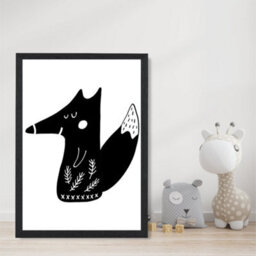 Artze Wall Art Cute Black Fox Scandi Animal Art Print With Black Frame Size: A4 - thumbnail 2