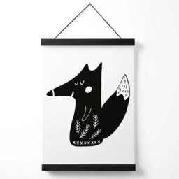 Artze Wall Art Cute Black Fox Scandi Animal Art Print With Black Frame Size: A4 - thumbnail 1
