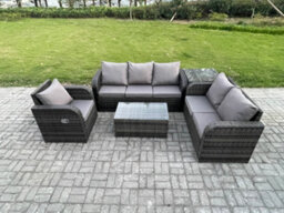 Fimous Patio Garden Furniture Sets Wicker 6 Seater Rattan Furniture Sofa Sets With Coffee Table Reclining Chair - thumbnail 1