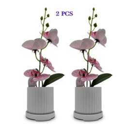 Artificial Orchid Flowers, 2 Pieces Potted Orchid Flowers Fake With Plastic Vase For Table Centerpiece Home Decor - thumbnail 9