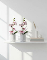 Artificial Orchid Flowers, 2 Pieces Potted Orchid Flowers Fake With Plastic Vase For Table Centerpiece Home Decor - thumbnail 5