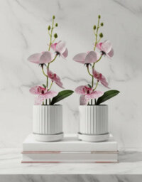 Artificial Orchid Flowers, 2 Pieces Potted Orchid Flowers Fake With Plastic Vase For Table Centerpiece Home Decor - thumbnail 1