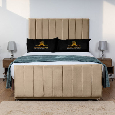 UKBEDFURNITURE Hampton Beige Plush  Divan Bed Base With 26 Inch Headboard - No Storage - image 1