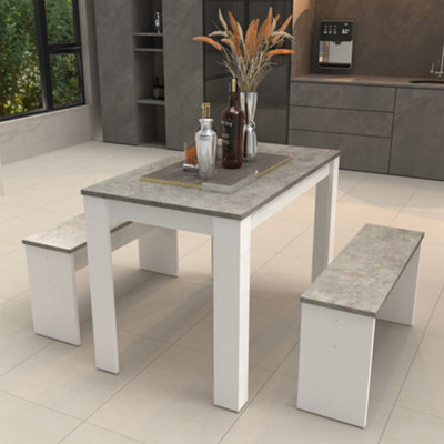 Abrihome Dining Table Set, 3-Piece Dining Table And Bench Set, 4-Person Space-Saving Dinette For Kitchen(Grey And White) - image 1
