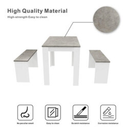 Abrihome Dining Table Set, 3-Piece Dining Table And Bench Set, 4-Person Space-Saving Dinette For Kitchen(Grey And White) - thumbnail 5