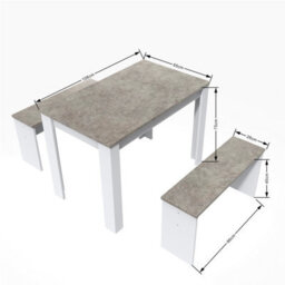 Abrihome Dining Table Set, 3-Piece Dining Table And Bench Set, 4-Person Space-Saving Dinette For Kitchen(Grey And White) - thumbnail 6