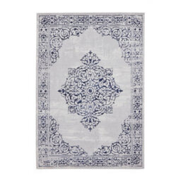 Blue Silver Traditional Abstract Bordered Easy To Clean Rug For Living Room Bedroom & Dining Room-120Cm X 170Cm