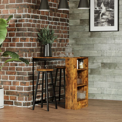 Homcom 3 Pieces Bar Table Set Height Table 2 Stools With Storage Shelf - image 1