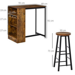 Homcom 3 Pieces Bar Table Set Height Table 2 Stools With Storage Shelf - thumbnail 3