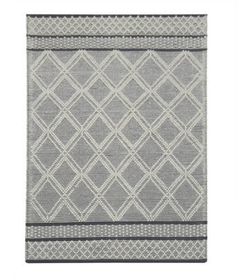 Furniturebox Uk Maeve Grey Diamond Pattern Wool Rug 120X170Cm - image 1