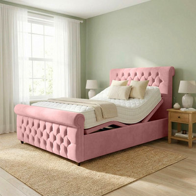 Restwell Electric Adjustable Bed With Mattress & Matching Headboard, Pink