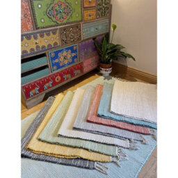 Second Nature Hush Hand Loomed Soft Rug In Muted Colours - Cotton - L60 X W90 Cm - Mustard Yellow - thumbnail 5