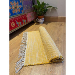 Second Nature Hush Hand Loomed Soft Rug In Muted Colours - Cotton - L60 X W90 Cm - Mustard Yellow - thumbnail 4