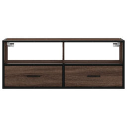 Berkfield Tv Cabinet Brown Oak 100X31X39.5 Cm Engineered Wood And Metal - thumbnail 4