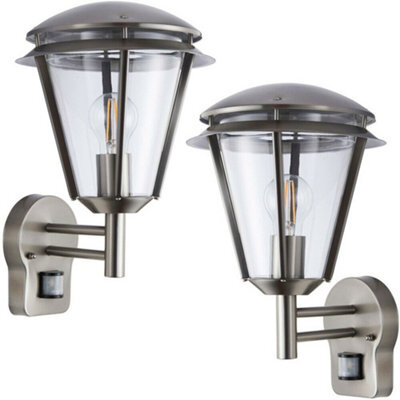 2 Pack Ip44 Outdoor Wall Lamp Brushed Steel Modern Pir Lantern Porch Curve Light - image 1